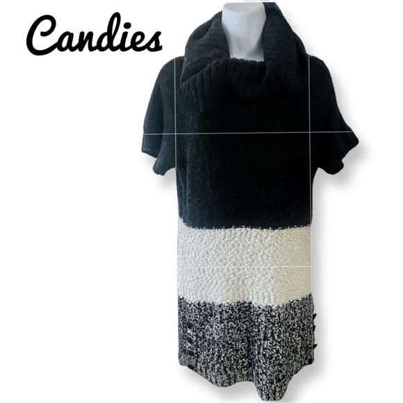 CANDIE’S NWT Black White Cowl-neck Sweater Dress Size Large - Picture 1 of 4